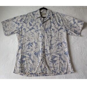 90s Cooke Street‎ Hawaiian Shirt USA Made Floral Leaf Print Button Down Vintage